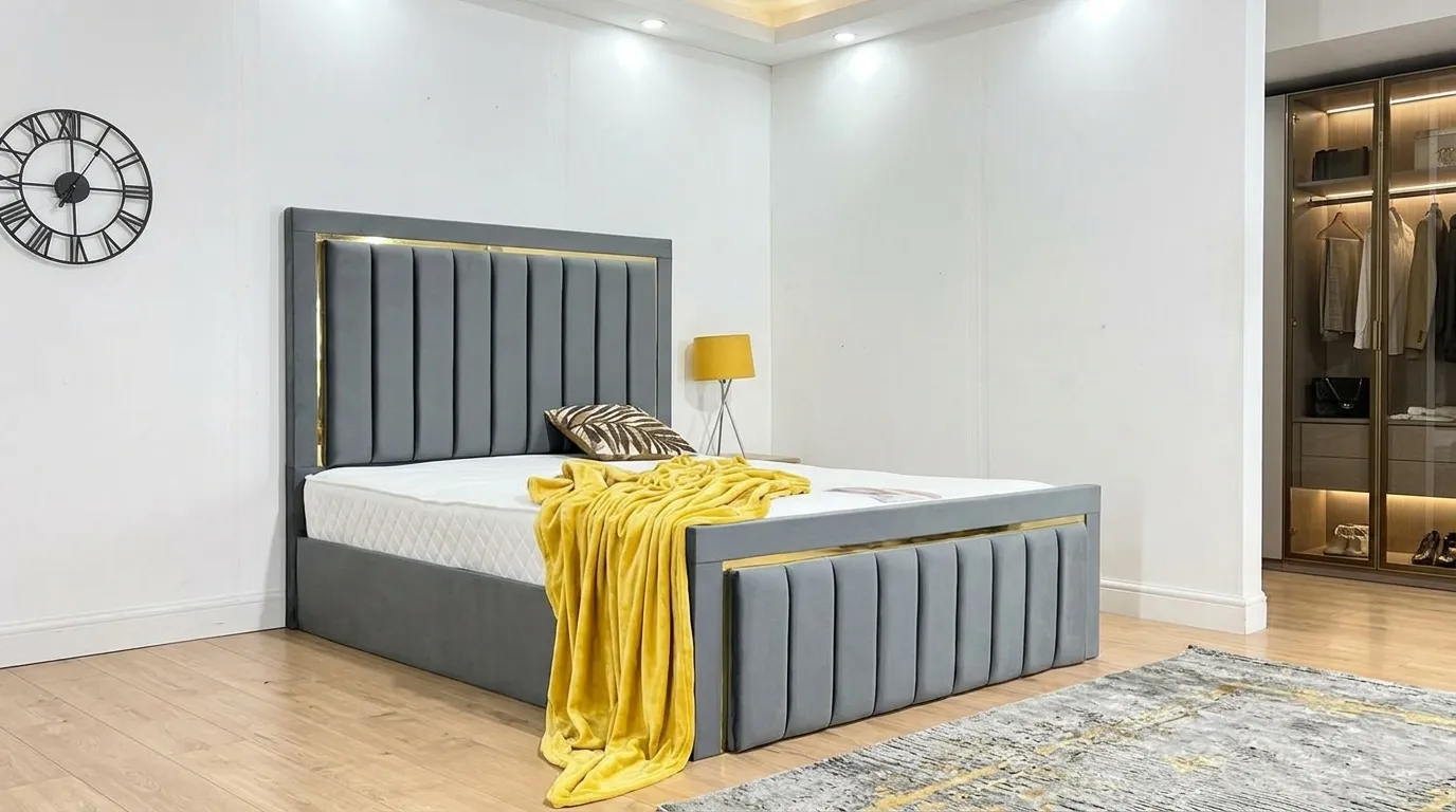 Luxury Panel Line Gold Strip Bed - Image 4